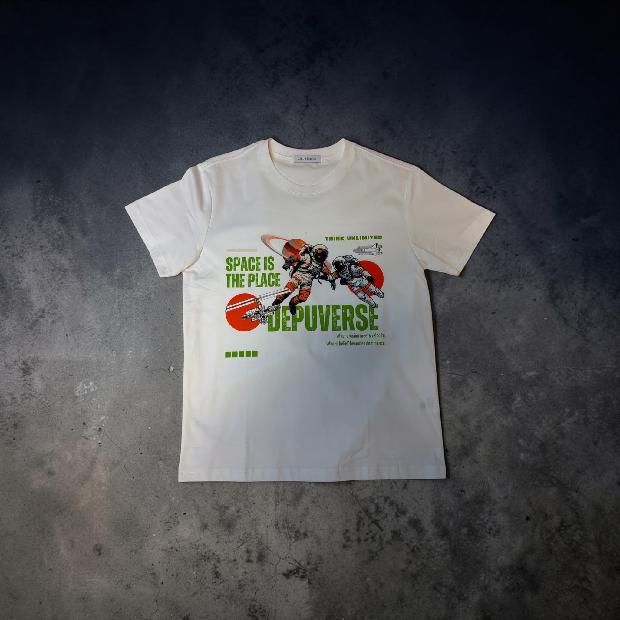 DEPUVERSE — Space Is The Place Tee (White Edition) customer fit 2