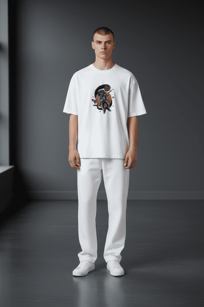 COSMIC REBEL — Space Monkey Tee (White Edition) customer fit 3