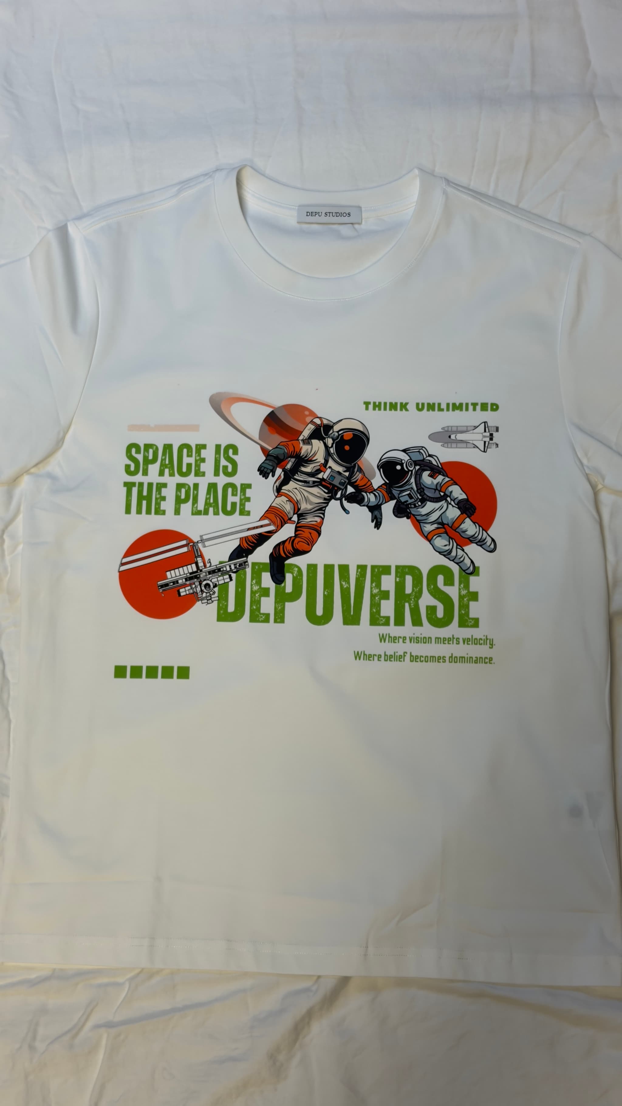 DEPUVERSE — Space Is The Place Tee (White Edition) customer fit 1